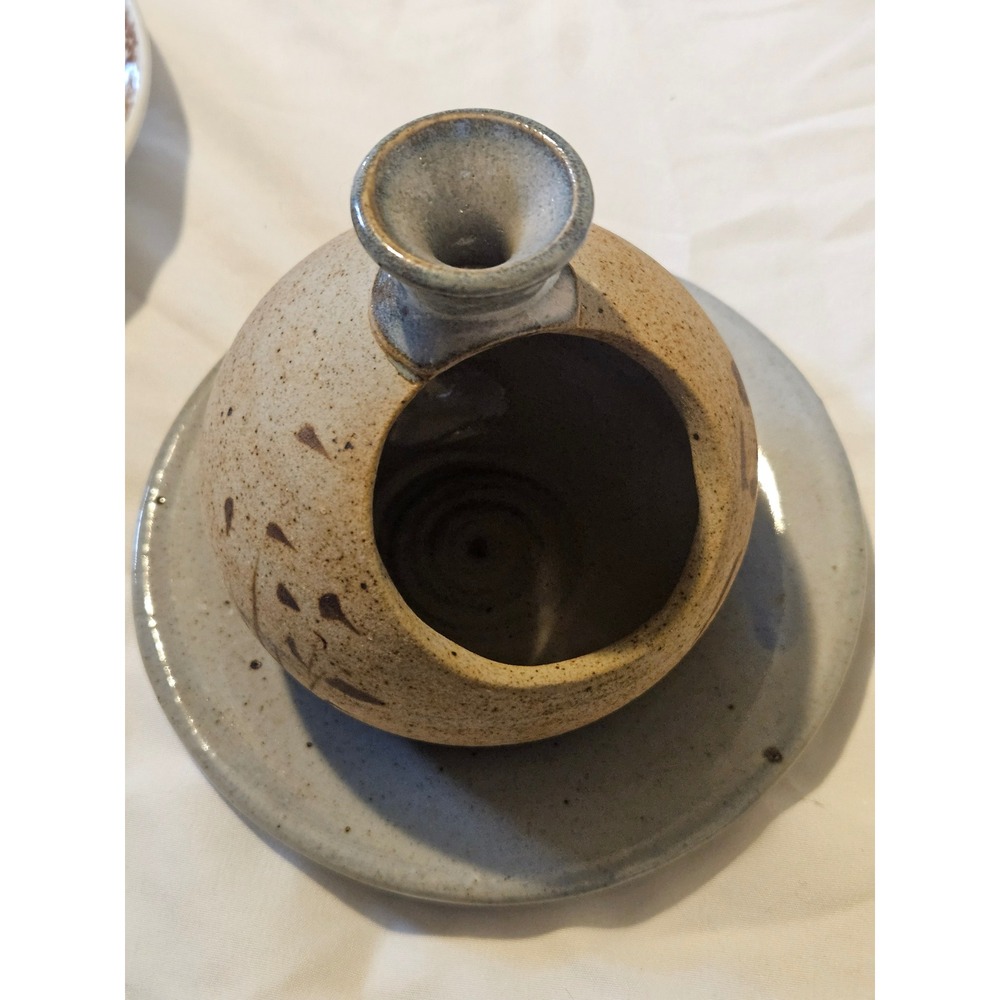 Wendy Wishart Australian Studio Pottery Stoneware Vessel Saucer Set Cottage
